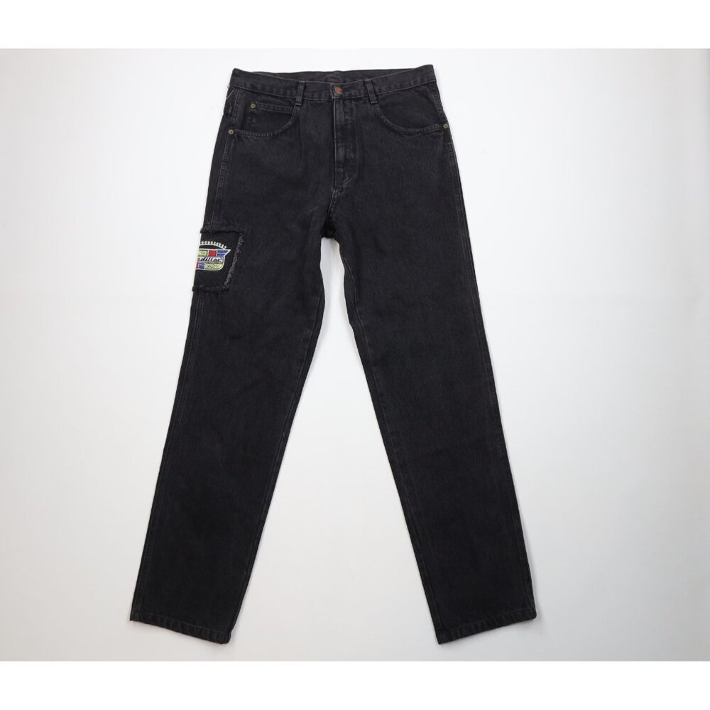Deadstock Vtg 80s 90s Cadillac Mens 34x32 Spell Out Straight Leg Jeans Black USA